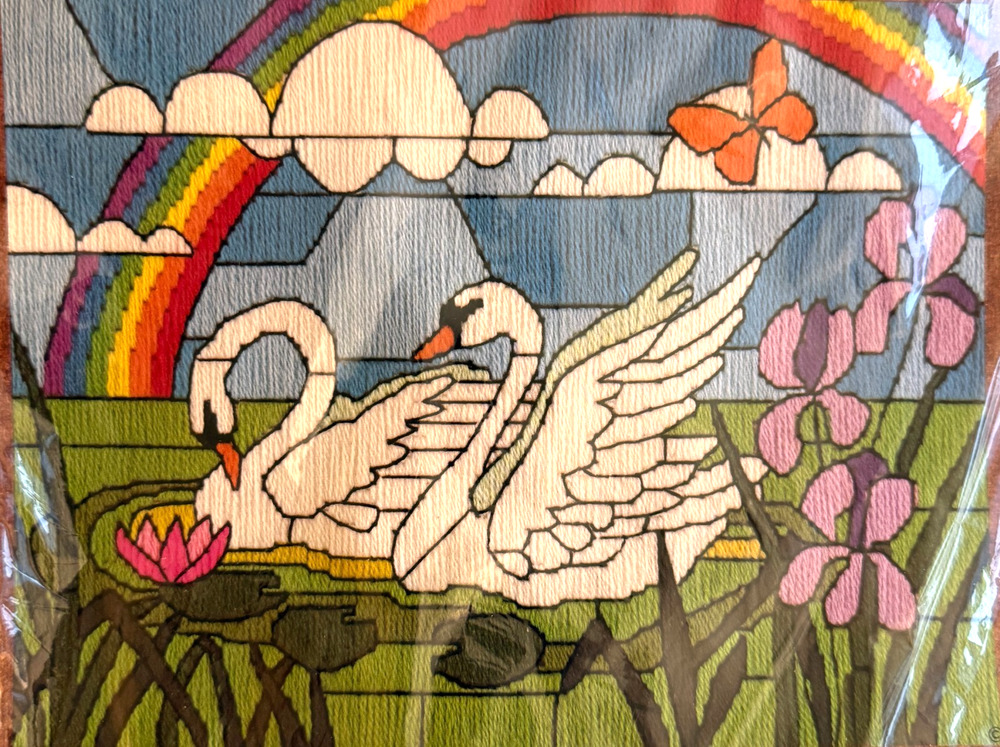 Sunset Needlepoint Kit Rainbow and Swans #6824 Vintage Floral Birds Whimsy NOS